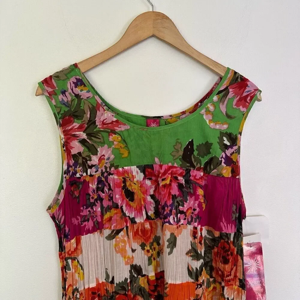 Sandy Starkman Women’s Plus Size Multicolor Floral Tiered Sleeveless Boho Full T